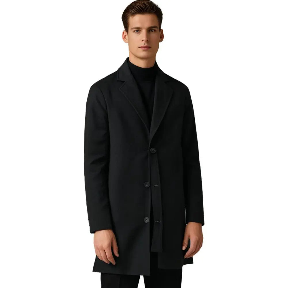 Long Wool Overcoat with Lapel Collar for Men
