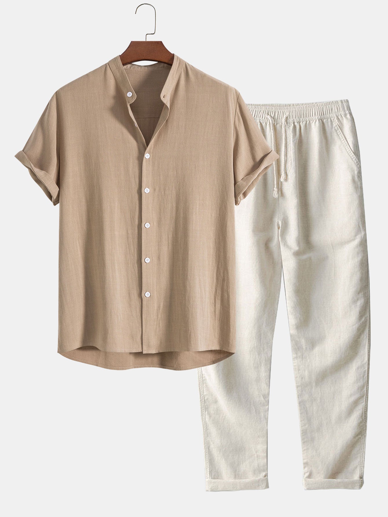 Short Sleeve Stand Collar Set for Men