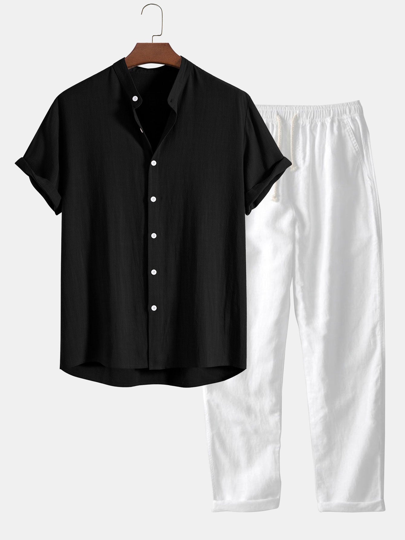Short Sleeve Stand Collar Set for Men