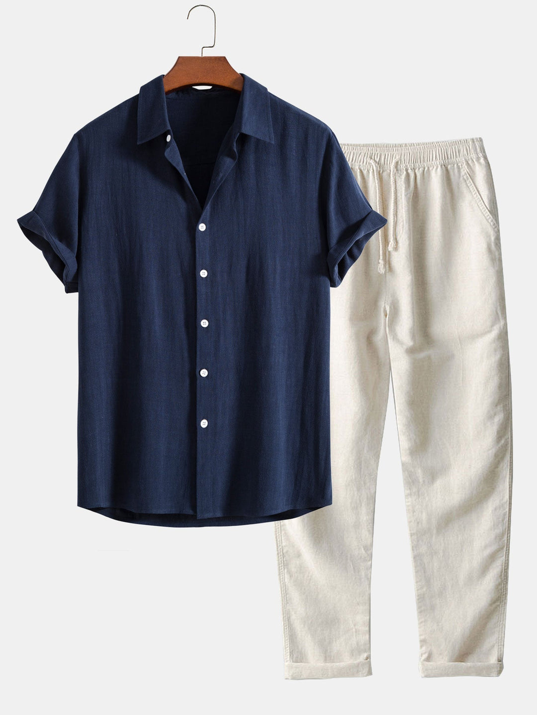 Short Sleeve Stand Collar Set for Men