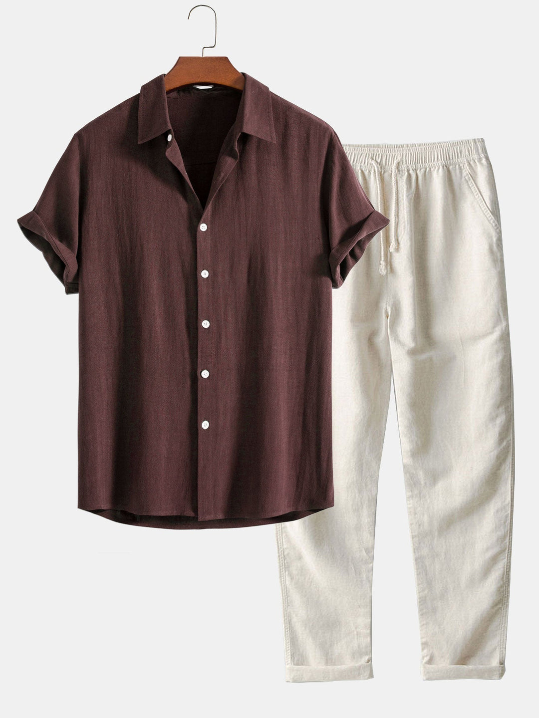 Short Sleeve Stand Collar Set for Men