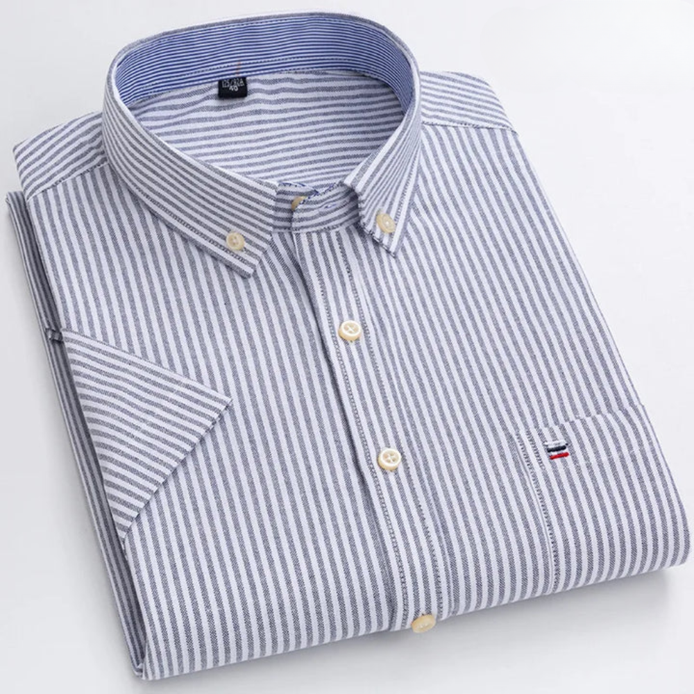 Button-Down Pinstripe Short Sleeve Shirt for Men