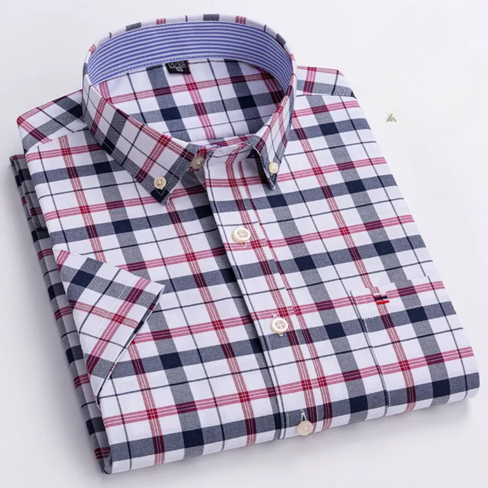 Button-Down Pinstripe Short Sleeve Shirt for Men