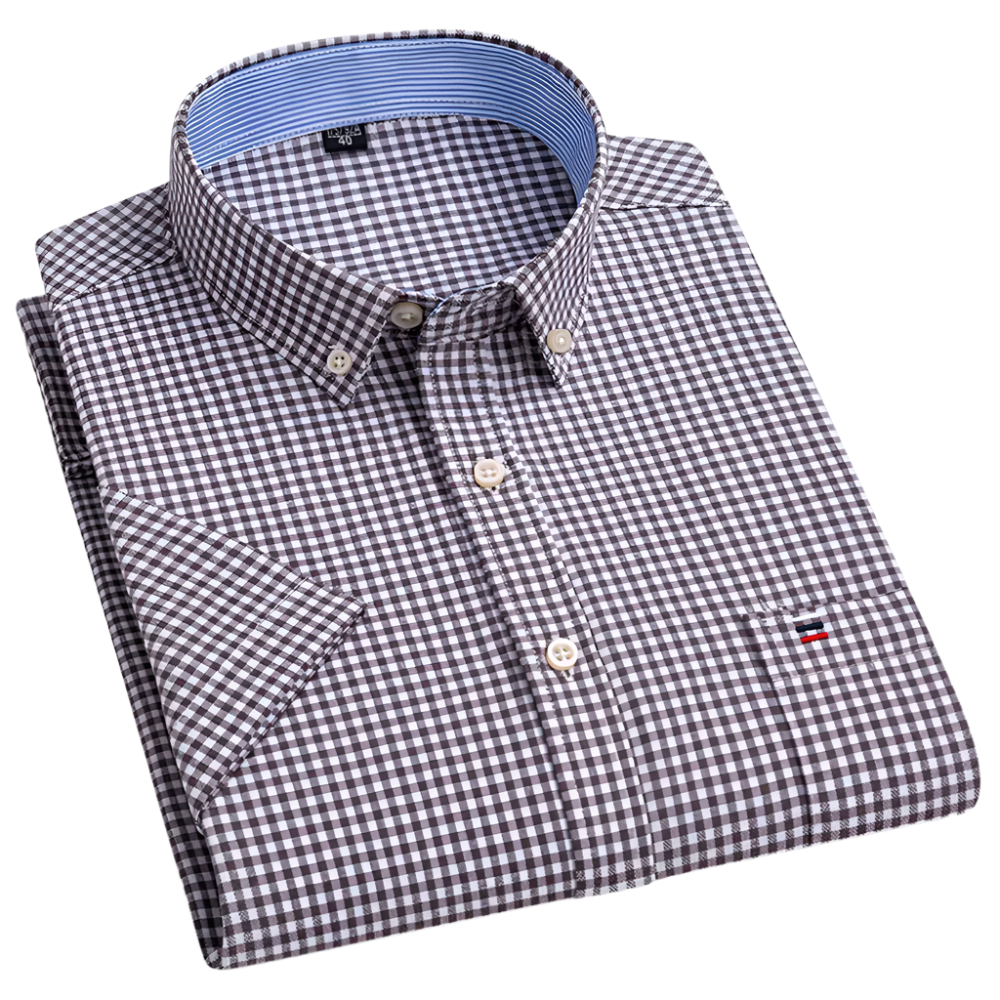 Button-Down Pinstripe Short Sleeve Shirt for Men