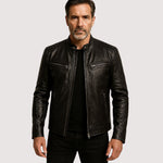 Zip-Up Leather Jacket for Men
