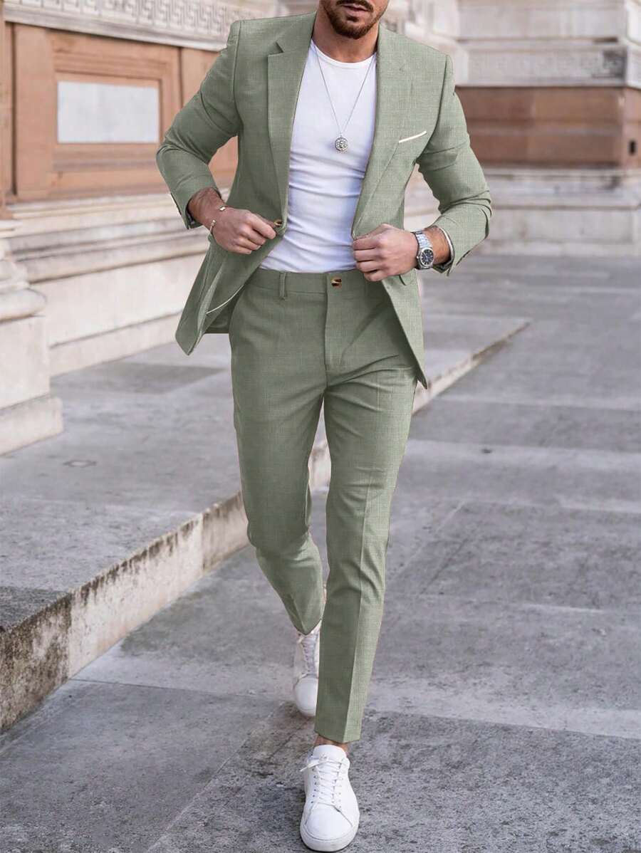Linen Straight Leg Blazer Set for Men