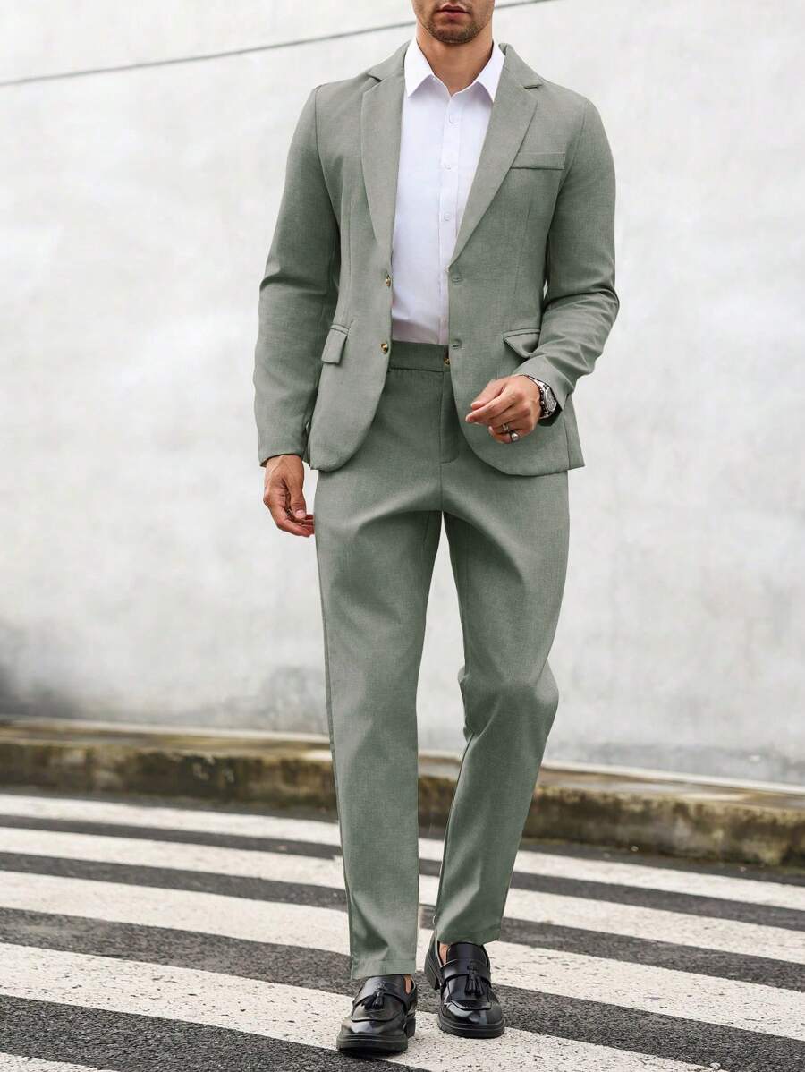 Linen Straight Leg Blazer Set for Men