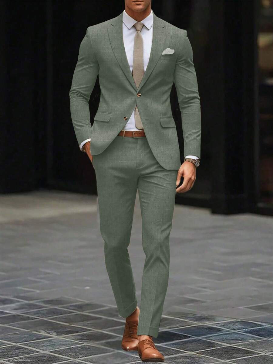 Linen Straight Leg Blazer Set for Men