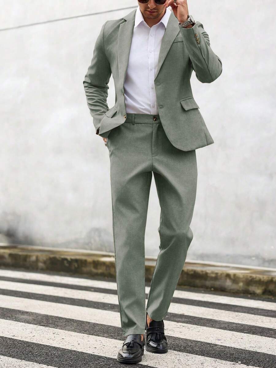 Linen Straight Leg Blazer Set for Men