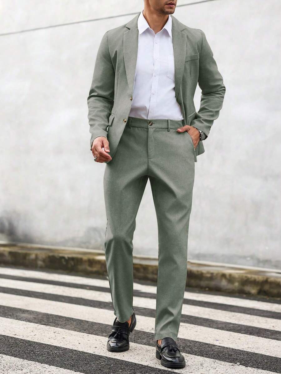 Linen Straight Leg Blazer Set for Men