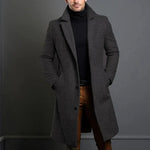 Long Wool Overcoat with Lapel Collar for Men