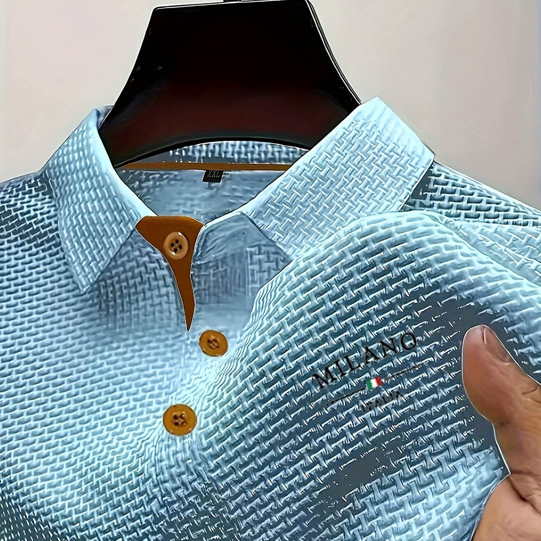 Textured Button-Down Polo Shirt for Men