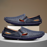 Perforated Leather Slip-On Loafers for Men