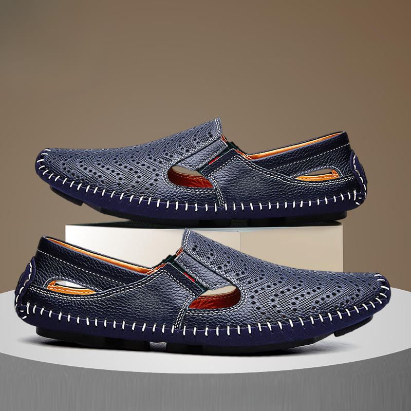 Perforated Leather Slip-On Loafers for Men