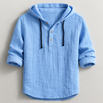 Linen Hooded Shirt with Button-Down Placket for Men