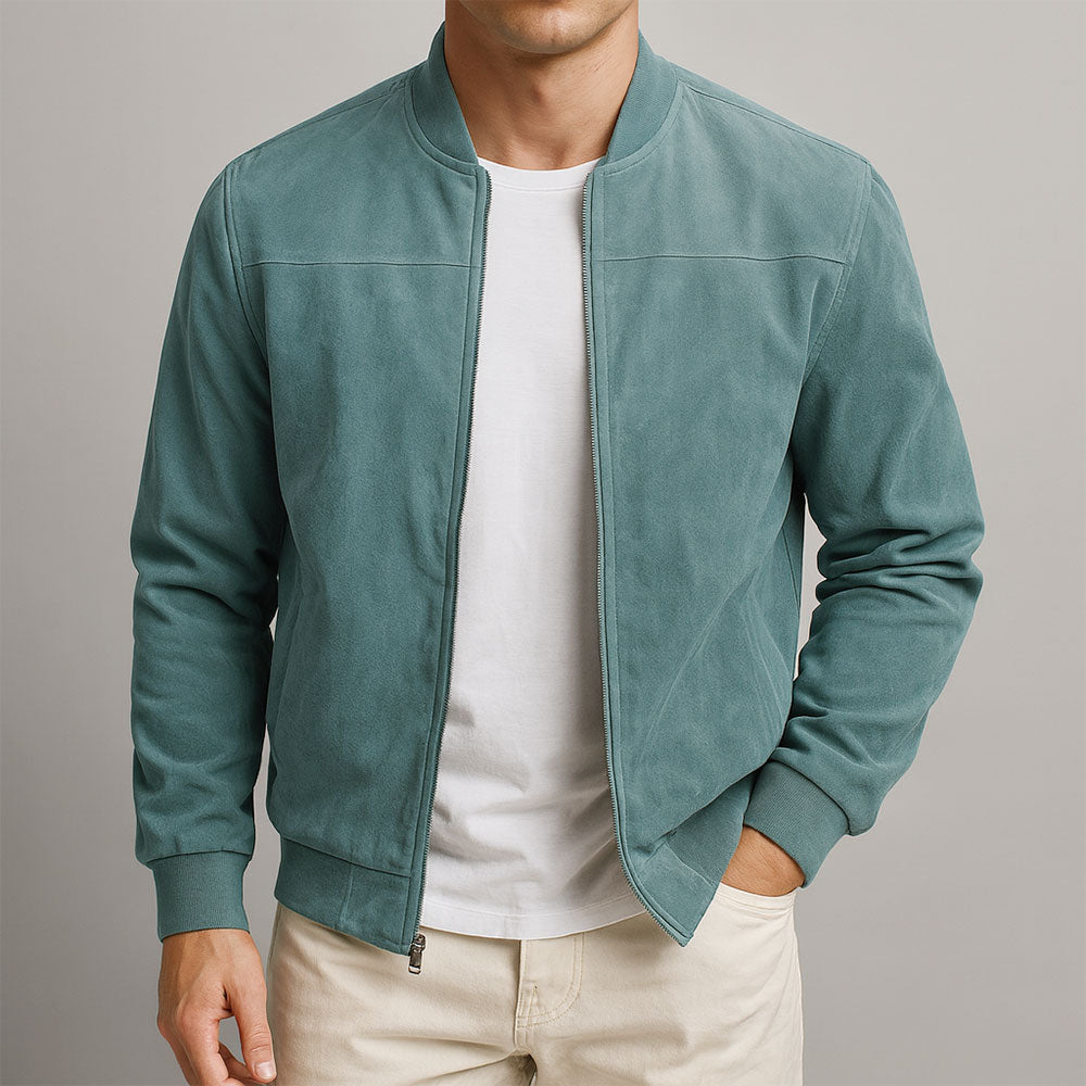 Suede Zip-Up Bomber Jacket for Men