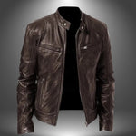 Leather Stand Collar Biker Jacket for Men
