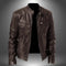 Leather Stand Collar Biker Jacket for Men