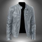 Leather Stand Collar Biker Jacket for Men