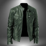 Leather Stand Collar Biker Jacket for Men