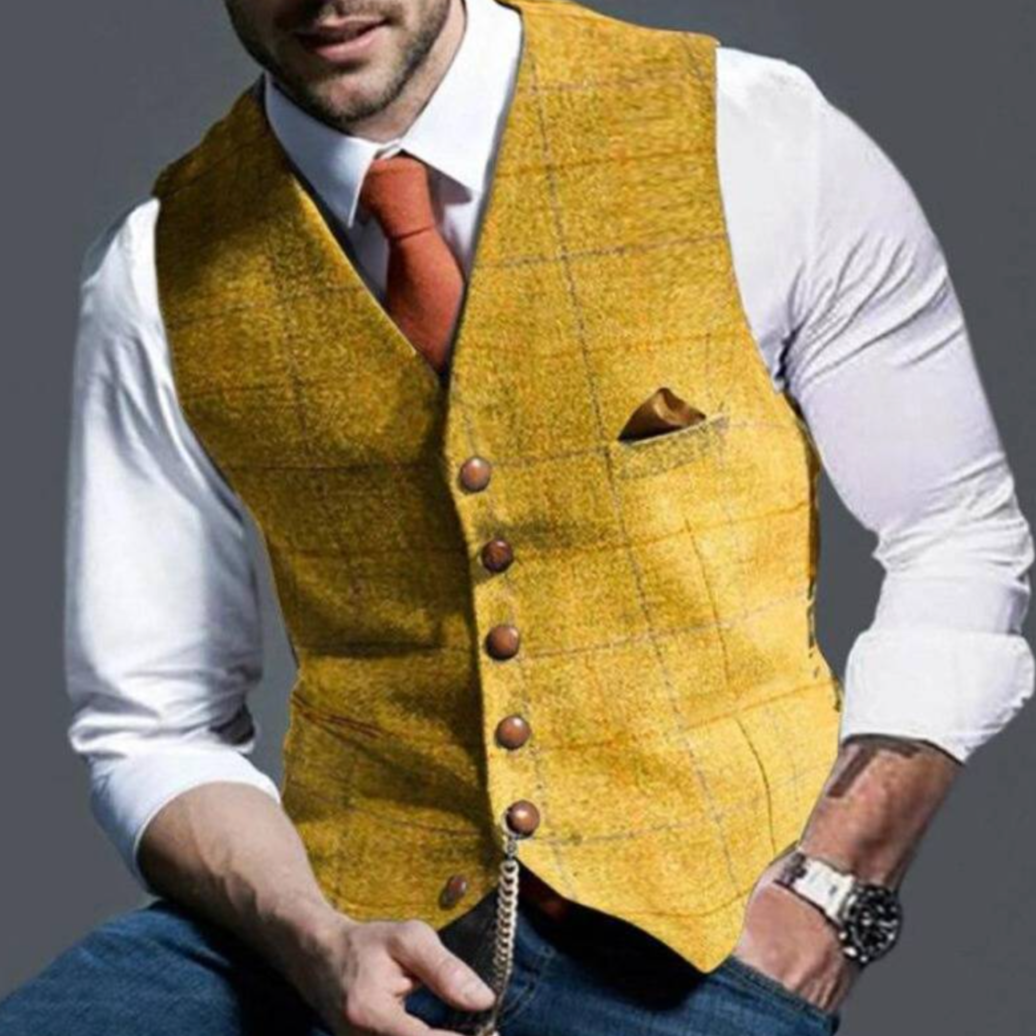 Double-Breasted Slim Fit Waistcoat for Men