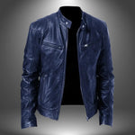 Leather Stand Collar Biker Jacket for Men