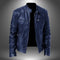 Leather Stand Collar Biker Jacket for Men