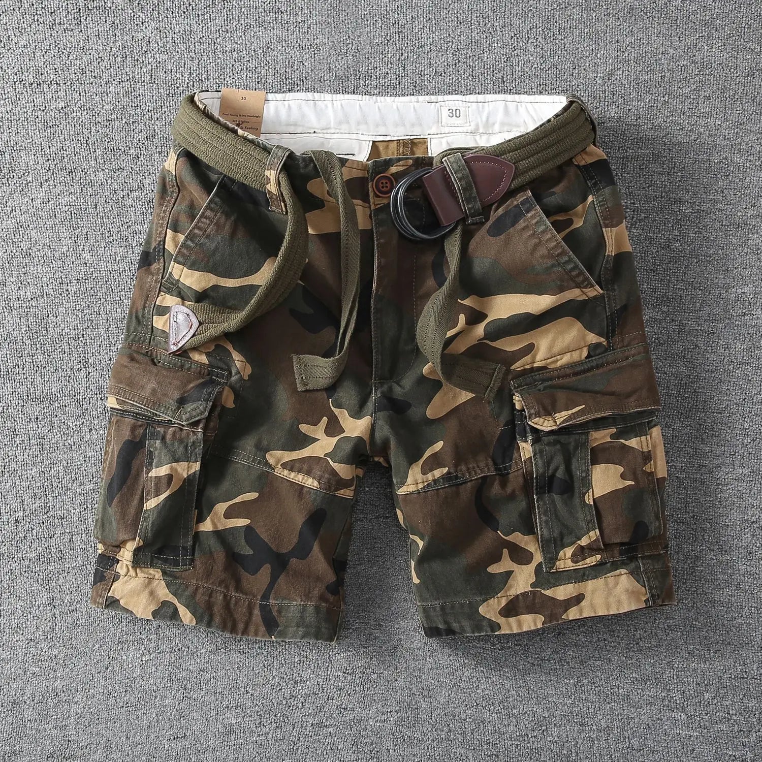 Cotton Cargo Shorts with Belt Loops for Men