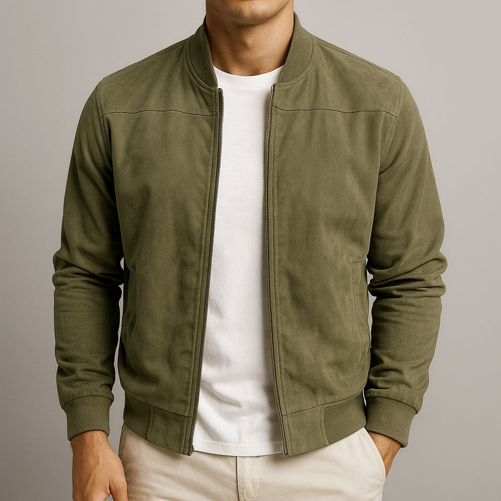 Suede Zip-Up Bomber Jacket for Men
