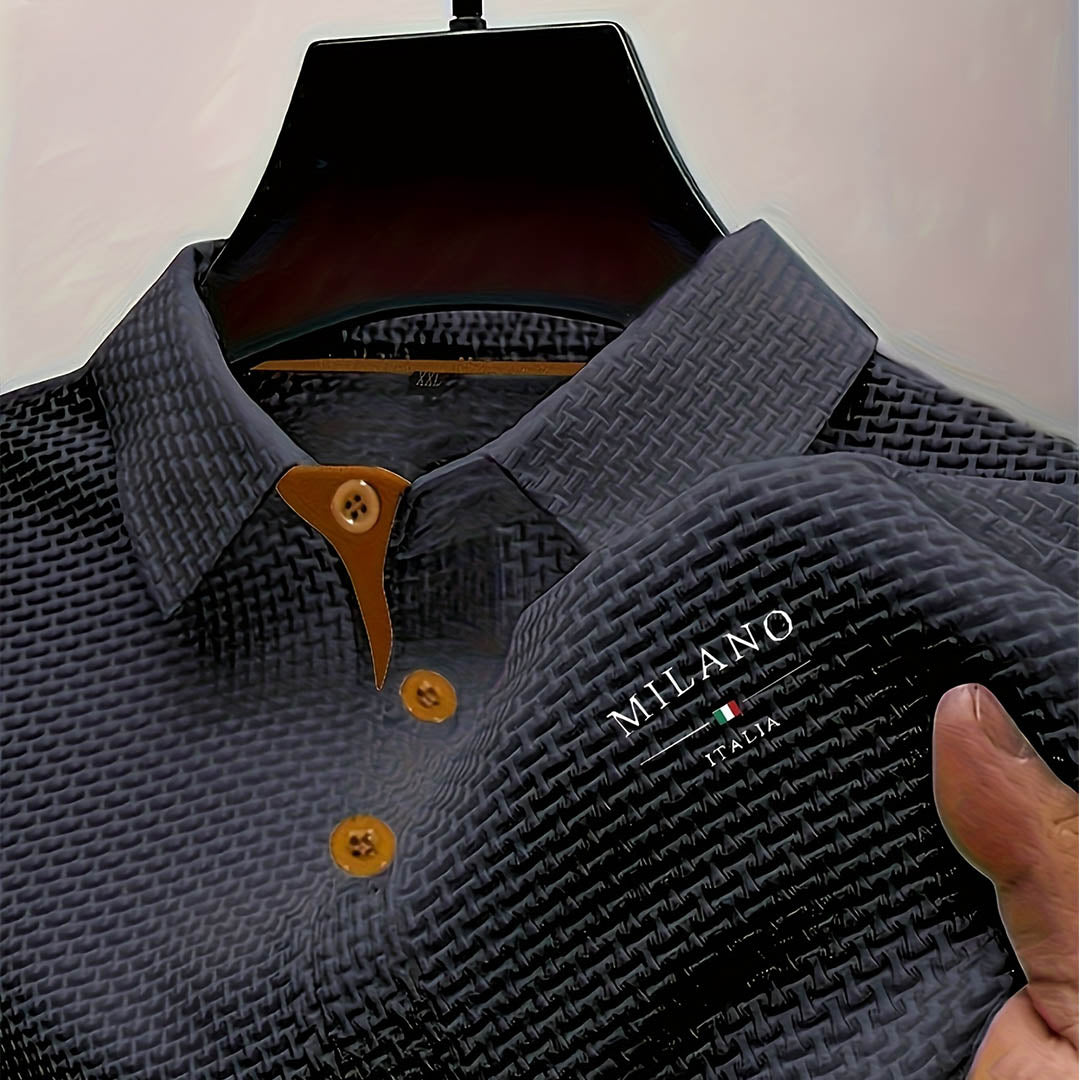 Textured Button-Down Polo Shirt for Men