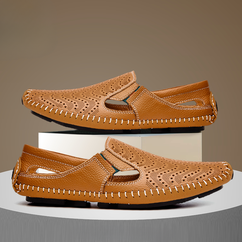 Perforated Leather Slip-On Loafers for Men