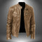 Leather Stand Collar Biker Jacket for Men