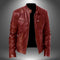 Leather Stand Collar Biker Jacket for Men