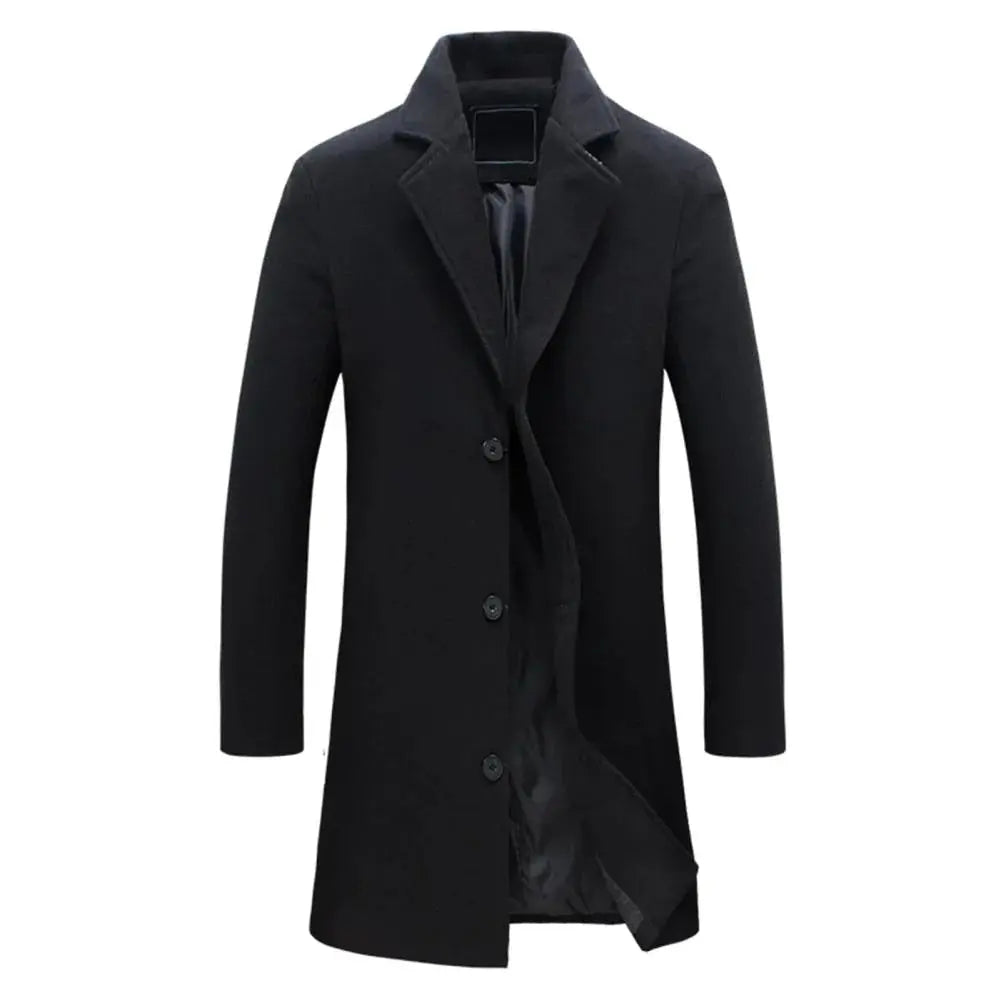 Long Wool Overcoat with Lapel Collar for Men