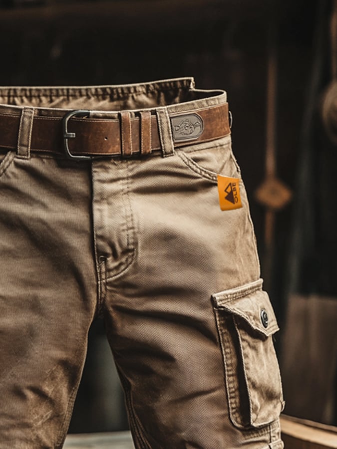 Belted Cargo Shorts with Flap Pockets for Men