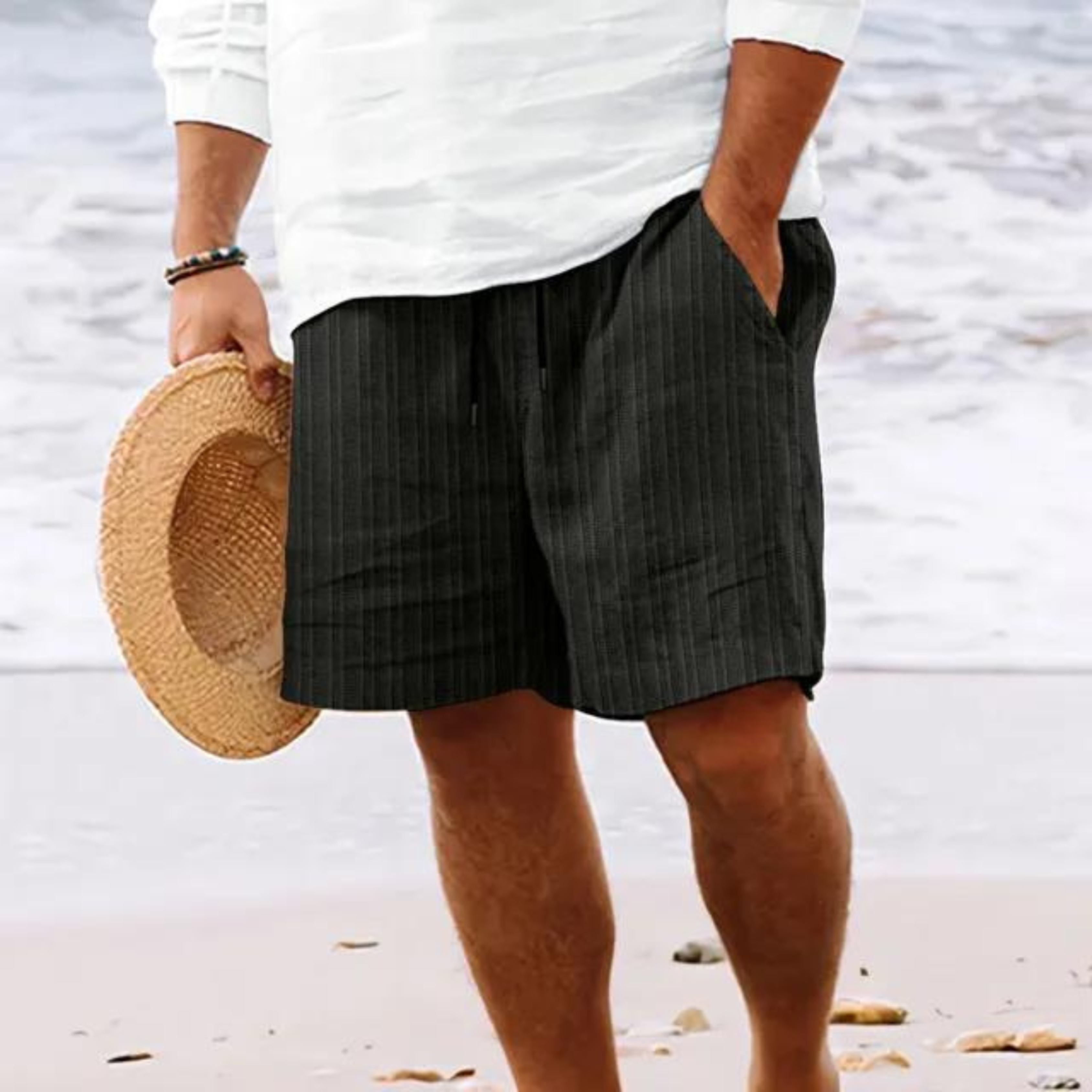 Pinstriped Elastic Waist Shorts for Men