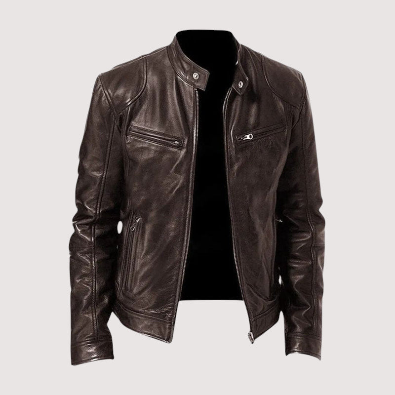 Zip-Up Leather Jacket for Men