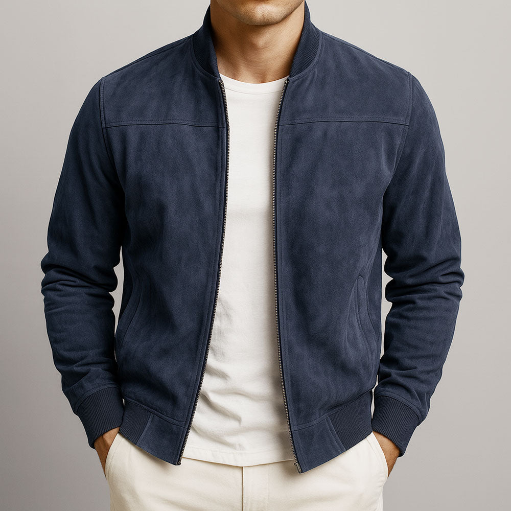 Suede Zip-Up Bomber Jacket for Men