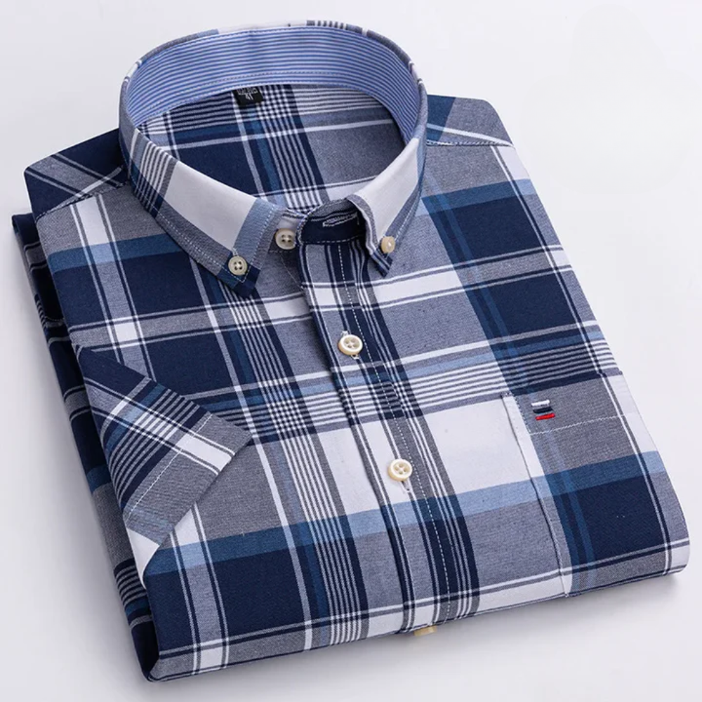 Button-Down Pinstripe Short Sleeve Shirt for Men