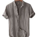 Linen Short Sleeve Button-Down Shirt for Men