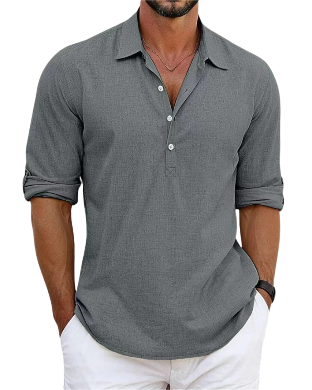 Collared Linen Polo Shirt for Men