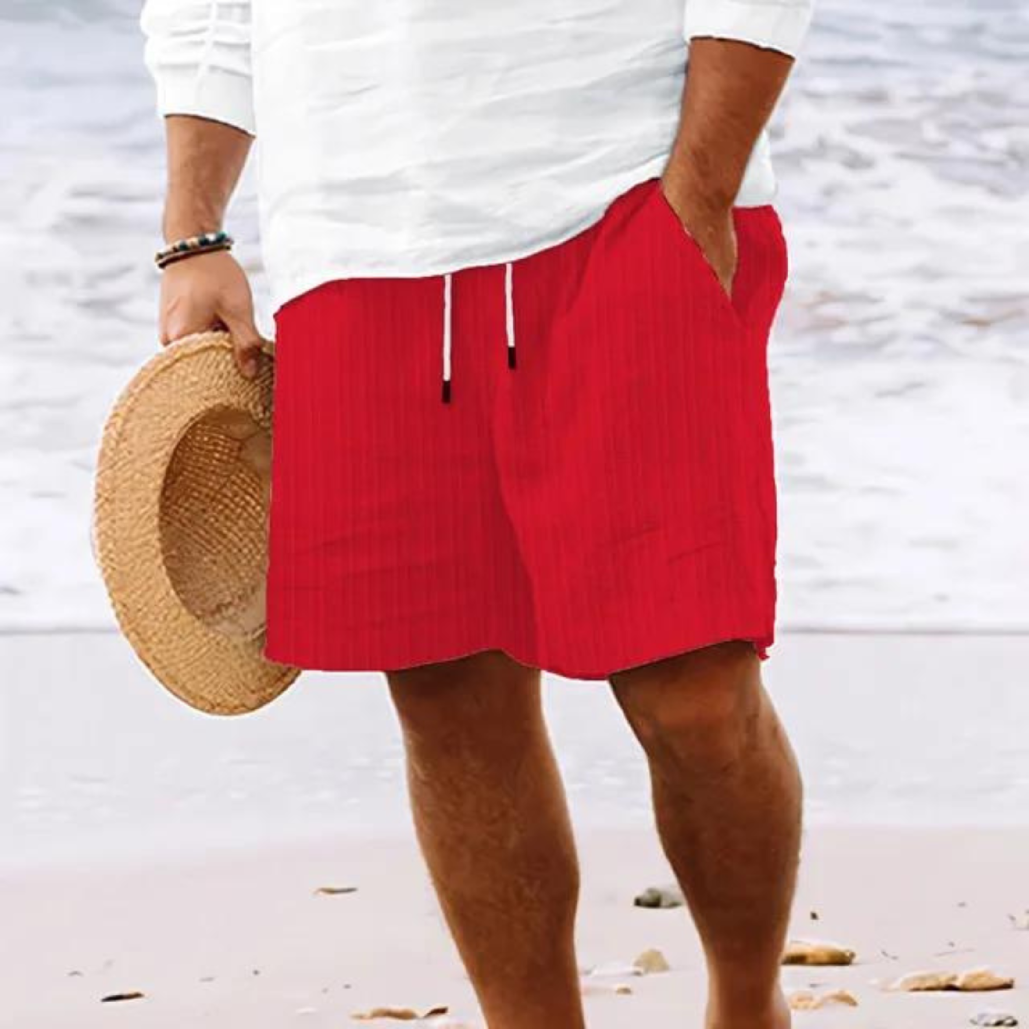 Pinstriped Elastic Waist Shorts for Men