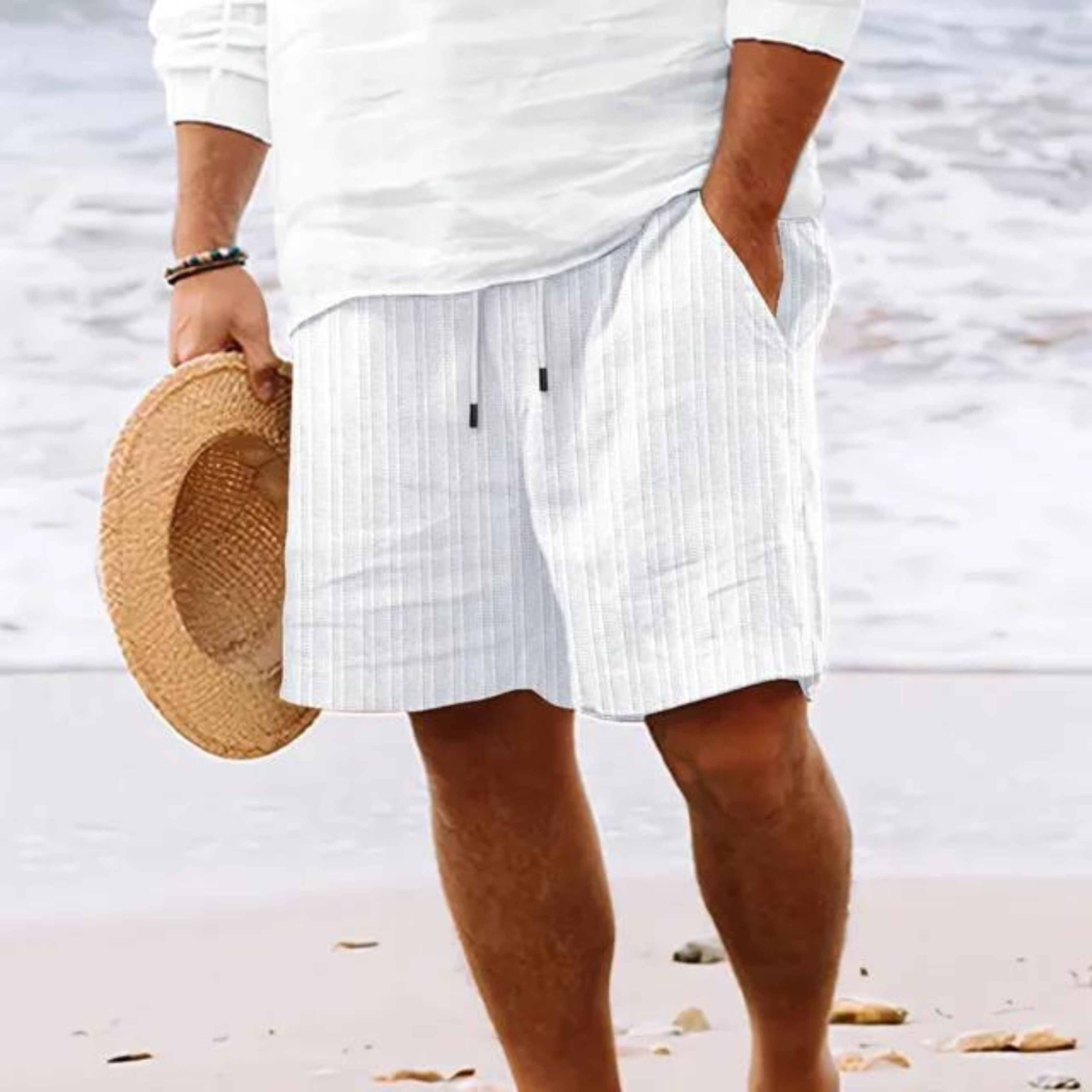 Pinstriped Elastic Waist Shorts for Men
