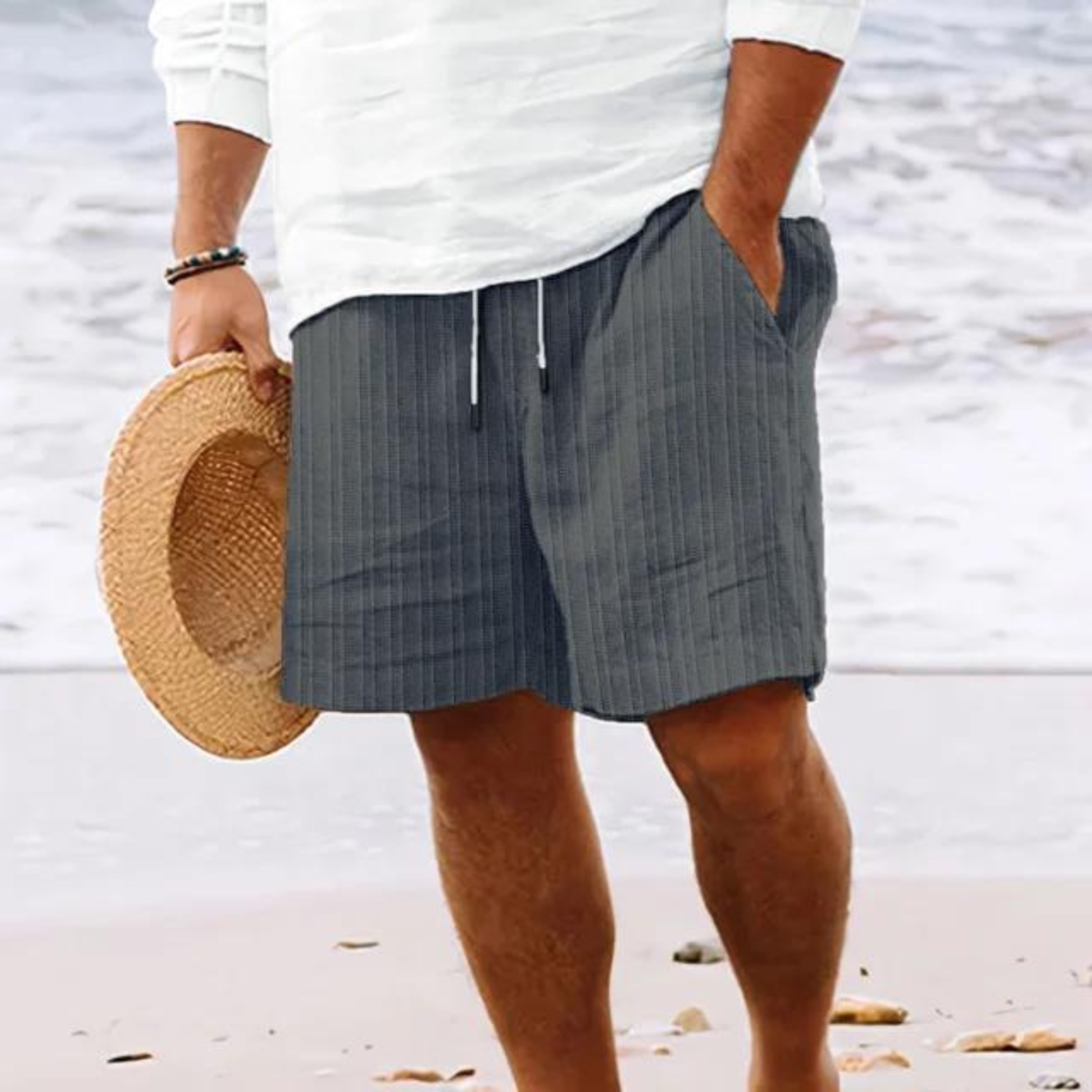 Pinstriped Elastic Waist Shorts for Men