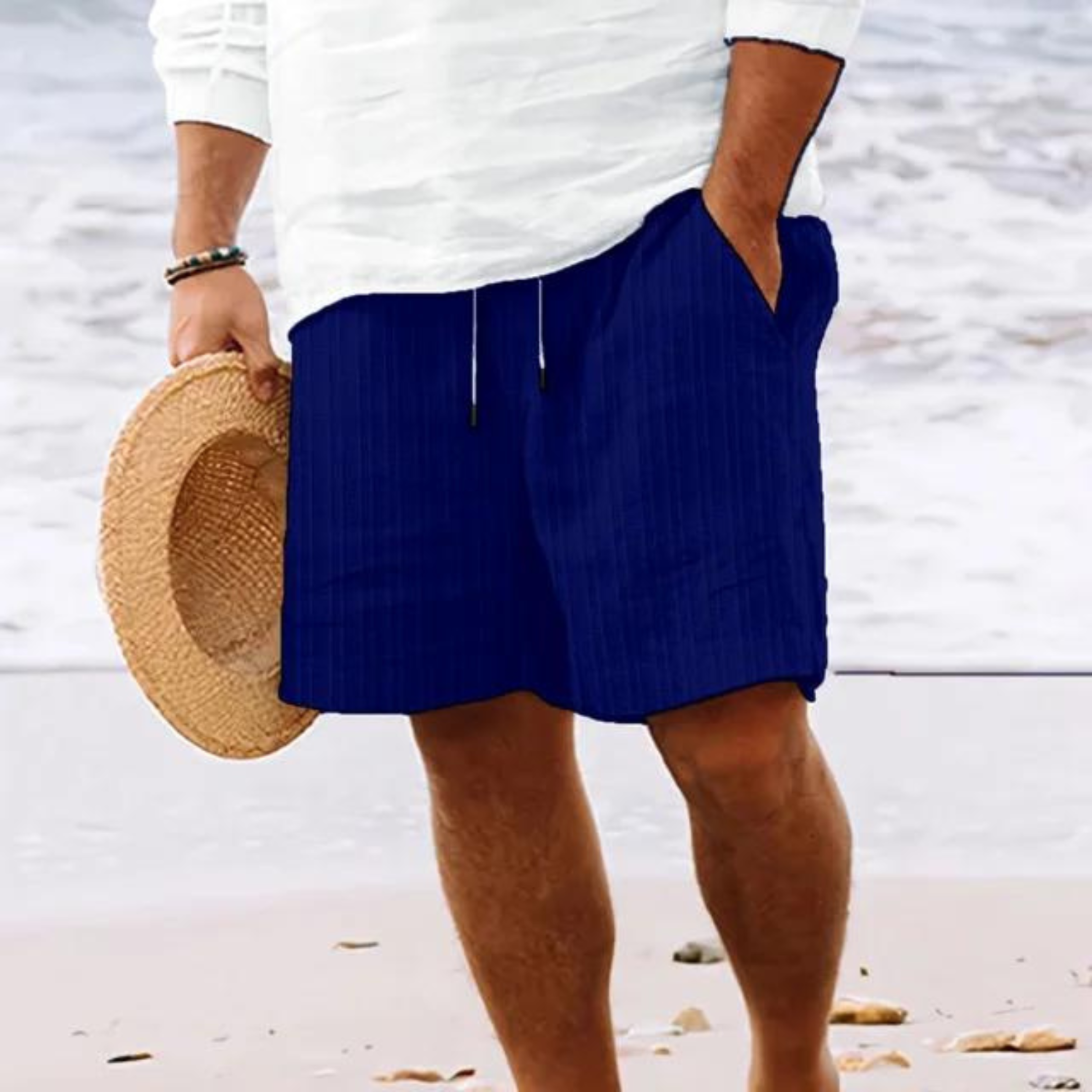 Pinstriped Elastic Waist Shorts for Men