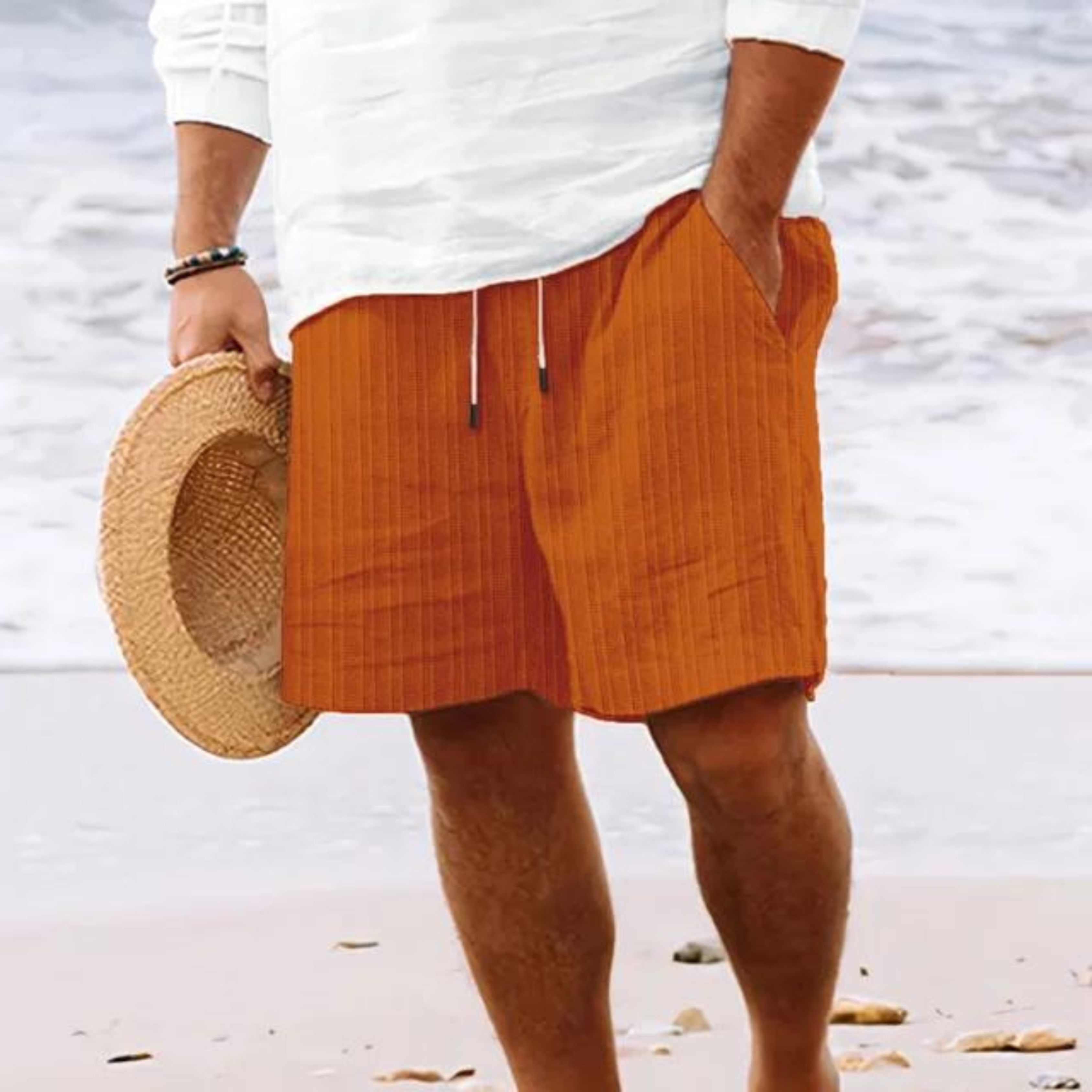 Pinstriped Elastic Waist Shorts for Men
