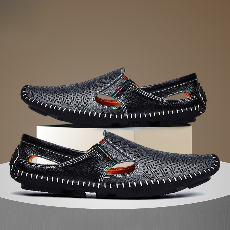 Perforated Leather Slip-On Loafers for Men