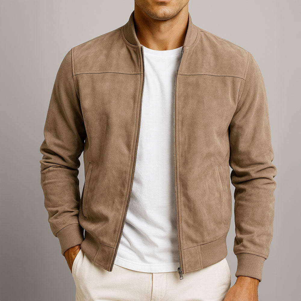 Suede Zip-Up Bomber Jacket for Men