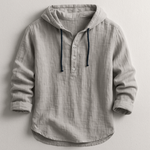 Linen Hooded Shirt with Button-Down Placket for Men