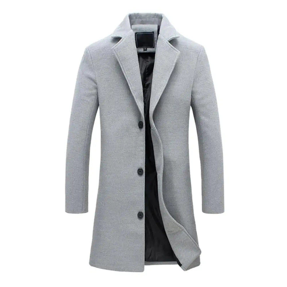 Long Wool Overcoat with Lapel Collar for Men